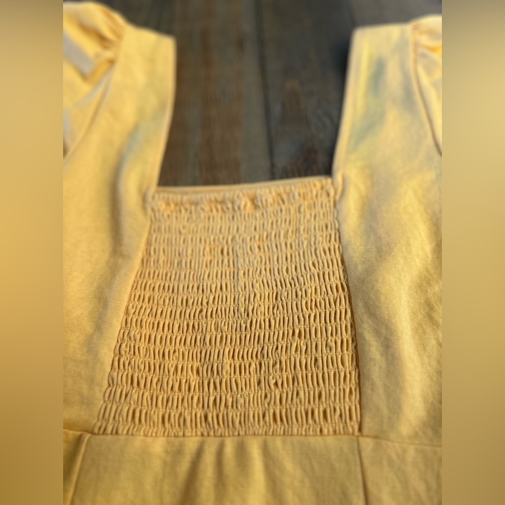 💖5 for $50💖MNG MANGO Yellow Solid A-Line Puff Sleeve Mini Dress - Picture 10 of 12